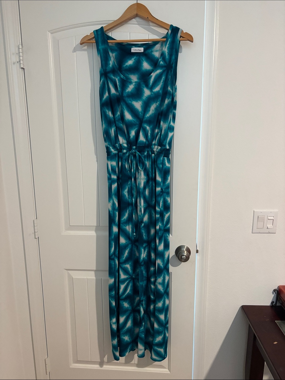 Calvin Klein Teal and White Tie-Dye Sleeveless One-Piece for Kids